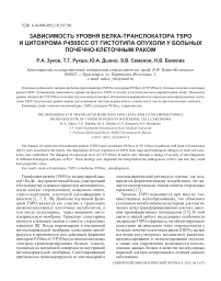 Зависимость уровня белка-транслокатора TSPO и цитохрома Р450scc от гистотипа опухоли у больных почечно-клеточным раком