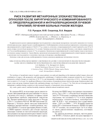 Риск развития метахронных злокачественных опухолей после хирургического и комбинированного (с предоперационной и интраоперационнойлучевой терапией) лечения больных c раком желудка