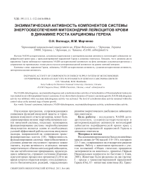 Энзиматическая активность компонентов системы энергообеспечения митохондрий лейкоцитов крови в динамике роста карциномы Герена