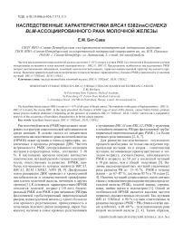 Наследственные характеристики BRCA1 5382insC/СHEK2/BLM-ассоциированного рака молочной железы