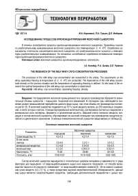 Исследование процессов криоконцентрирования молочной сыворотки