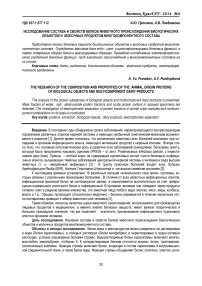 Исследование состава и свойств белков животного происхождения биологических объектов и молочных продуктов многокомпонентного состава