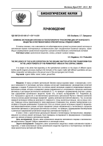 Влияние экспозиции склонов на послепожарную трансформацию органического вещества в лиственничниках криолитозоны Средней Сибири