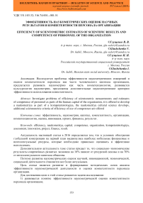 Эффективность наукометрических оценок научных результатов и компетентности персонала организации