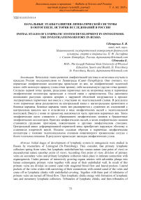 Начальные этапы развития лимфатической системы в онтогенезе. История исследований в России