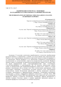Гидрирование фурфурола с помощью палладиевых катализаторов на различных носителях