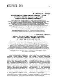 Поддерживающее взаимодействие родителей с детьми в развитии ресурсов социальной адаптации участников инклюзивного образования