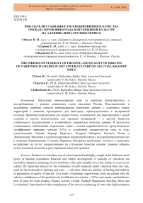 Показатели стабильности плодоношения и качества урожая сортов винограда в неукрывной культуре на аллювиально-луговых почвах