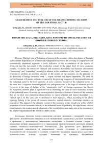 Measurement and analysis of the socio-economic security of the industrial sector