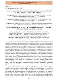 Оценка эффективности механизма банковского кредитования субъектов малого и среднего бизнеса