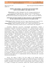 Оценка питомника экологического испытания Удмуртского НИИСХ УДМ. ФИЦ УРО РАН