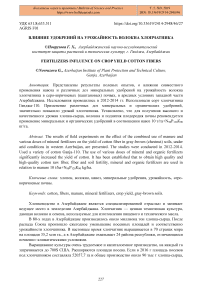 Влияние удобрений на урожайность волокна хлопчатника