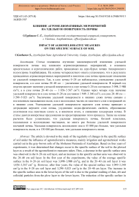 Влияние агромелиоративных мероприятий на удельную поверхность почвы