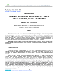 Tolerance, international and religious relations in Uzbekistan: history, present and prospects