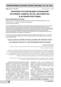 Правовое регулирование отношений по поводу защиты чести, достоинства и деловой репутации