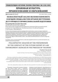 Полиаспектный анализ явления конфликта будущим специалистом органов внутренних дел в процессе профессиональной подготовки