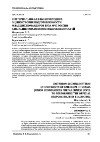 Критериально-балльная методика оценки уровня подготовленности младших командиров вуза МЧС России к исполнению должностных обязанностей