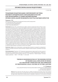 Тенденции модернизации современной системы высшего юридического образования в России как необходимое условие формирования профессиональной правовой культуры будущих юристов
