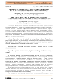 Проблемы адаптации к порядку и условиям отбывания наказания женщин, осужденных к лишению свободы