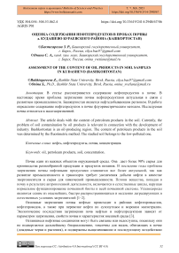 Оценка содержания нефтепродуктов в пробах почвы д. Кудашево Бураевского района (Башкортостан)