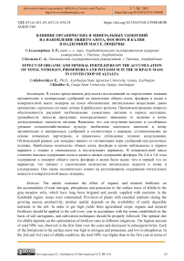 Влияние органических и минеральных удобрений на накопление общего азота, фосфора и калия в надземной массе люцерны