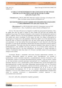 An impact of photoperiod on the generation of the winged individuals in the population of black bean aphid (Aphis fabae Scopoli, 1763)