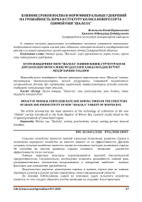 Влияние сроков посева и норм минеральных удобрений на урожайность зерна и структуру колоса нового сорта озимой ржи “Шалола”