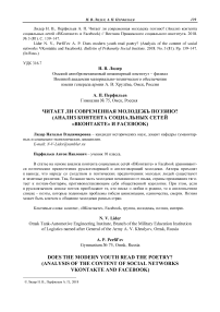 Читает ли современная молодежь поэзию? (Анализ контента социальных сетей «ВКонтакте» и Facebook)