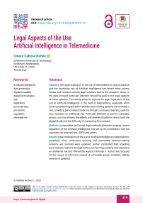 Legal Aspects of the Use  Artificial Intelligence in Telemedicine