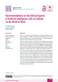 Recommendations on the Ethical Aspects of Artificial Intelligence, with an Outlook on the World of Work