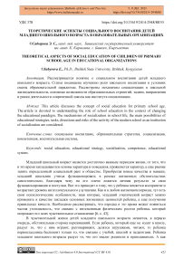 Теоретические аспекты социального воспитания детей младшего школьного возраста в образовательных организациях