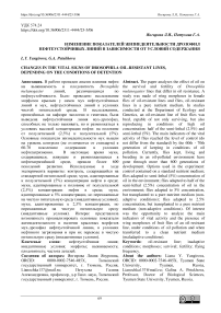 Изменение показателей жизнедеятельности дрозофил нефтеустойчивых линий в зависимости от условий содержания