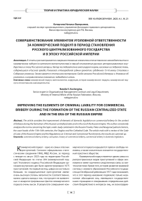 Совершенствование элементов уголовной ответственности за коммерческий подкуп в период становления русского централизованного государства и в эпоху Российской империи