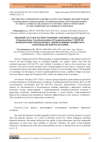 The species composition and prevalence of thorny-headed worms (Acanthocephala: Echinorhynchidae, Neoechinorhynchidae and Pomphorhynchidae) in trouts, complex measures to control them in fish farms in the territory of Azerbaijan Republic