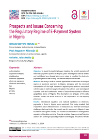 Prospects and Issues Concerning  the Regulatory Regime of E-Payment System in Nigeria