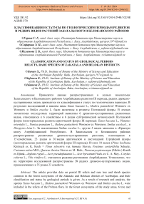 Классификация и статусы по геологическим периодам реликтов и редких видов растений Закатальского и Белоканского районов