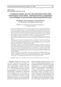 Сравнительный анализ механизмов действия пептидных токсинов -ингибиторов кальциевых и натриевых каналов при ишемии/ реперфузии