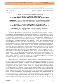 Стабильность и естественные потери при хранении груш, выращиваемых на территории Нахчиванской Автономной Республики