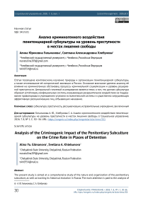 Анализ криминогенного воздействия пенитенциарной субкультуры на уровень преступности в местах лишения свободы