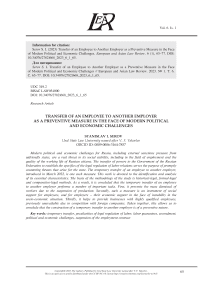TRANSFER OF AN EMPLOYEE TO ANOTHER EMPLOYER AS A PREVENTIVE MEASURE IN THE FACE OF MODERN POLITICAL AND ECONOMIC CHALLENGES