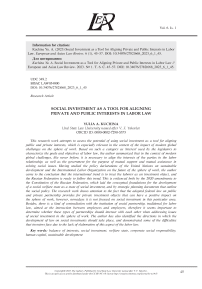 SOCIAL INVESTMENT AS A TOOL FOR ALIGNING PRIVATE AND PUBLIC INTERESTS IN LABOR LAW
