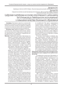 Цифровая платформа на основе искусственного интеллекта для оптимизации деятельности воспитателей и повышения качества дошкольного образования