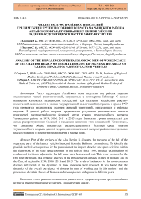 Анализ распространённости болезней среди мужчин трудоспособного возраста Чарышского района Алтайского края, проживающих вблизи районов падения отделяющихся частей ракет-носителей