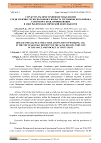 Структура распространённости болезней среди мужчин трудоспособного возраста Третьяковского района Алтайского края, проживающих в зоне ракетно-космической деятельности