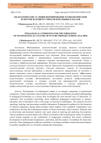 Педагогические условия формирования технологической культуры будущего учителя начальных классов