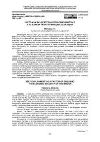 SWOT-анализ деятельности самозанятых в условиях трансформации экономики