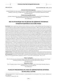 Место производства по делам об административных правонарушениях в системе права