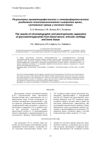 Результаты хроматографического и электрофоретического разделения гликозаминогликанов сыворотки крови, суставного хряща и костной ткани