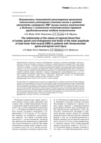 Взаимосвязь показателей регионарного кровотока поясничного утолщения спинного мозга и средней амплитуды суммарной ЭМГ мышц нижних конечностей у больных с позвоночно-спинномозговой травмой грудопоясничного отдела позвоночника