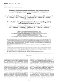 Влияние поверхности имплантатов для остеосинтеза на секреторную активность многоклеточных систем in vitro